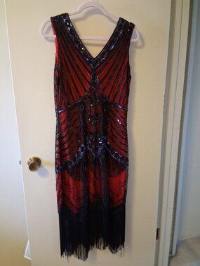 Flapper Dress Red Black, L